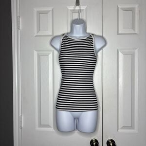 EasyGala Striped Tank Top Black White Ribbed Fitted S